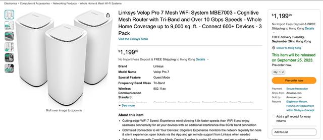 领势Linksys VELOP Pro 7 Wi-Fi 7路由器海外推出：三只装1200美元插图